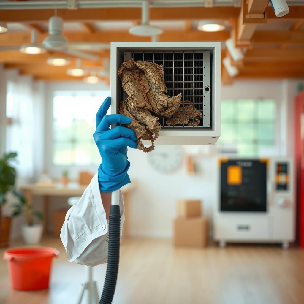Image showing the process of removing and inspecting vent components for mold cleaning.